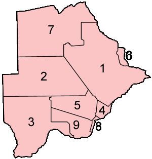 Carte Botswana vierge numéros régions