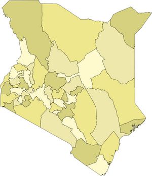 Carte Kenya vierge couleur