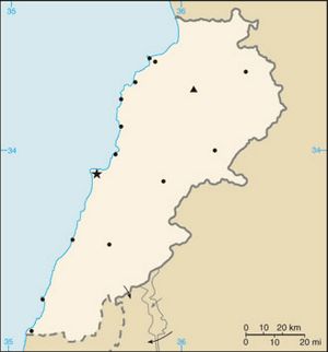 Carte Liban vierge noms villes