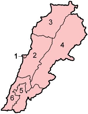 Carte Liban vierge numéros régions
