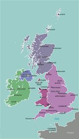 Carte régions Royaume-Uni couleur