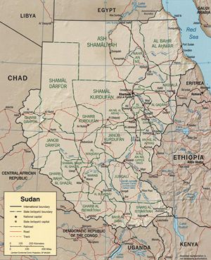Carte relief Soudan