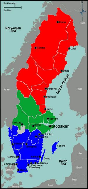 Carte régions Suède couleur